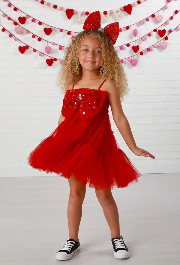 Ruby Bow Babydoll Dress – Sparkle & Twirl in Style! 12M-14